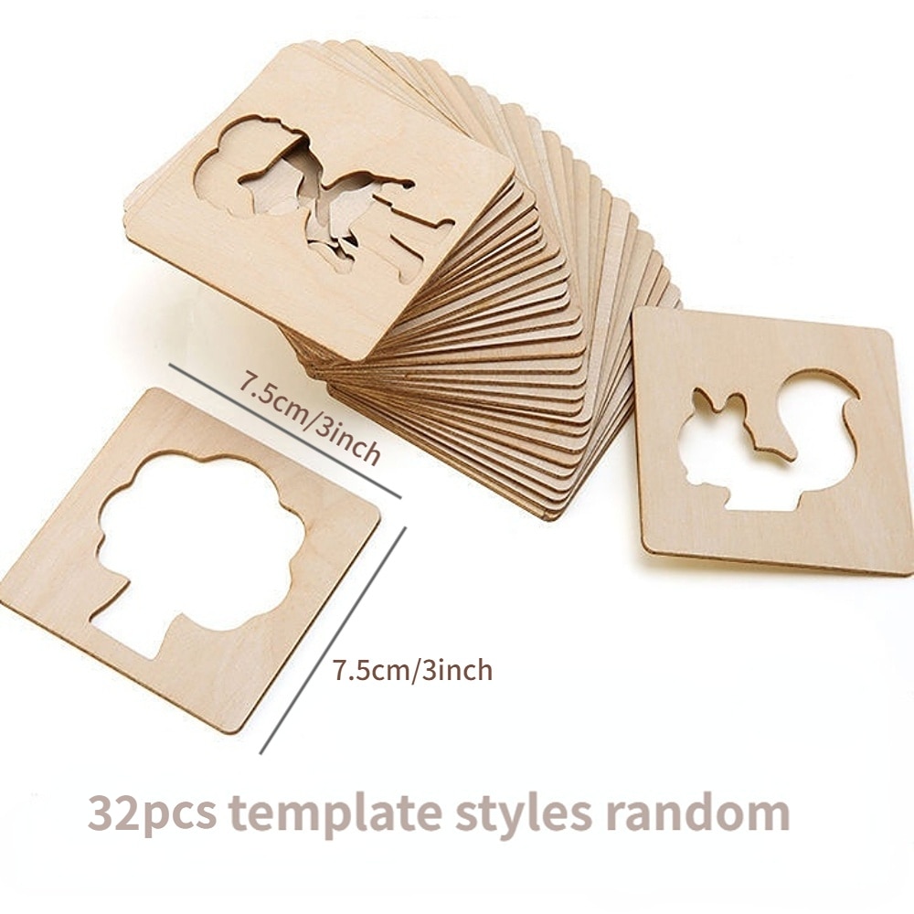 20/32Pcs Montessori Kids Drawing Toys DIY Painting Stencils Template Wooden Craft Toys Puzzle Educational Toys For Children Gift