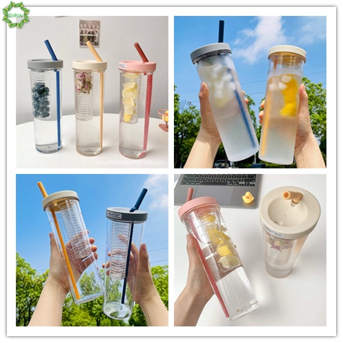 Bình đựng nước 2L dễ thương chia vạch báo giờ nhắc uống nước  tặng Sticker bình nước 2lit có ống hút tiện lợi BẢO HÀNH 1 NĂM