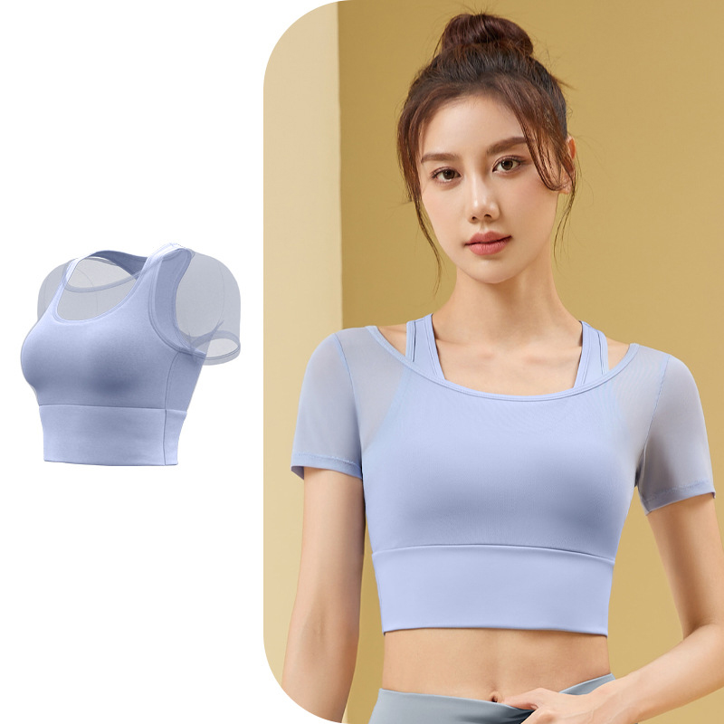 KOETSU【COD】Mesh sports short sleeve bare high elastic running yoga short sleeve