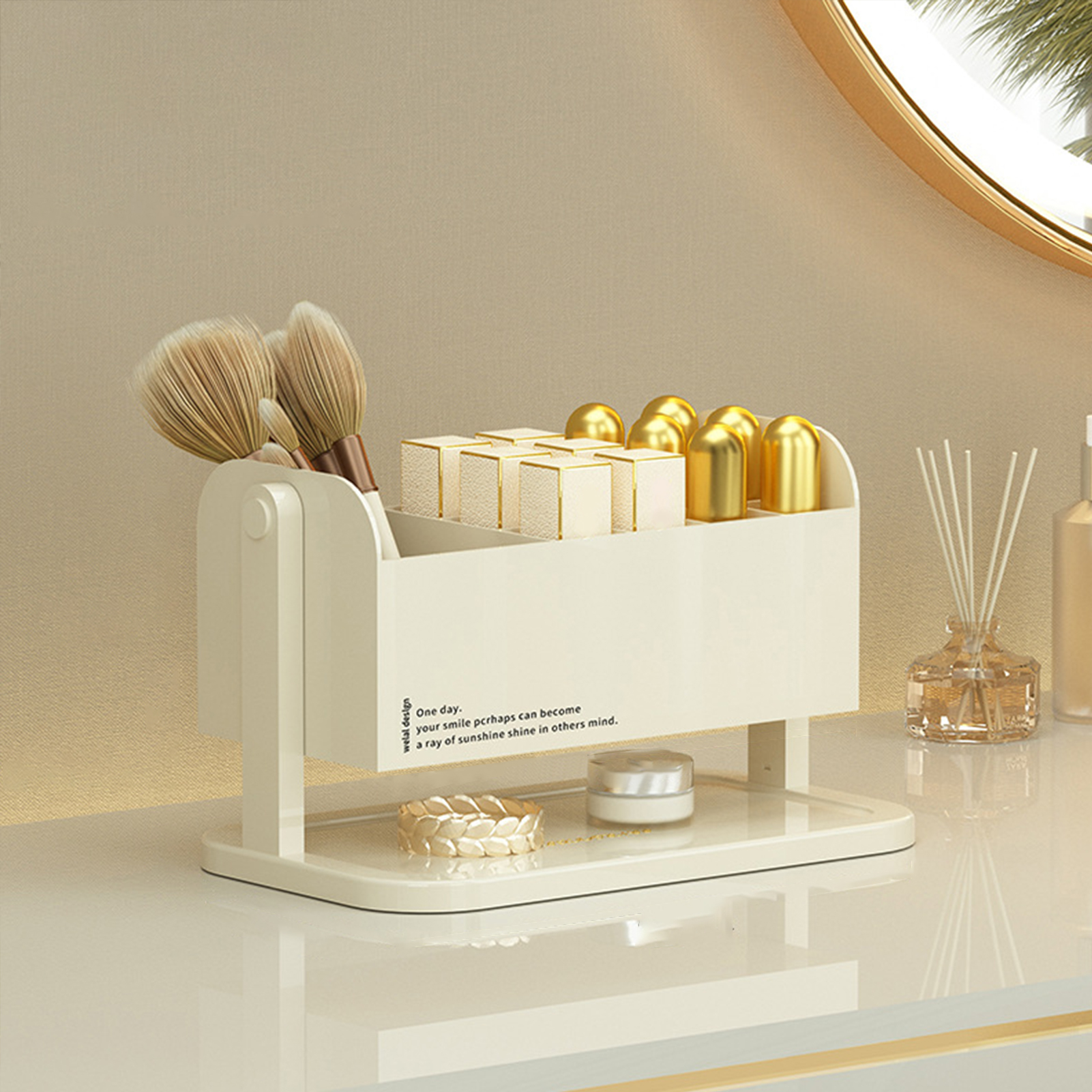 Storage Box Rotatable Separated Large Capacity Storage 180 Degree Rotating Makeup Organizer Holder Home Supply