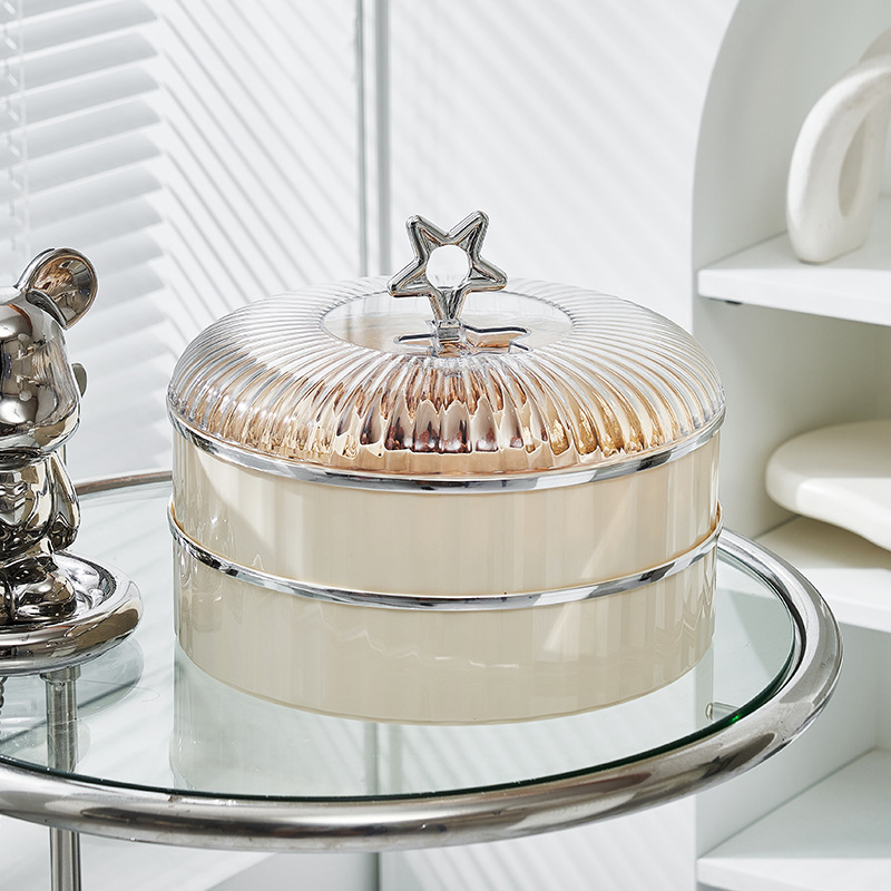 Light luxury fruit box, household multi-layer fruit plate, divided grid, cream air-dried fruit box with lid, living room, nut candy box, snack box