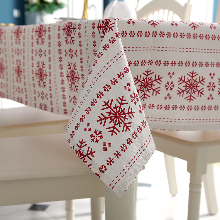 Simple Red Snowflake Christmas Tablecloth, Holiday Decoration, Polyester Cotton Printed Tea Table Tablecloth, Dining Tablecloth 140 x 300cm Size, 4/6/8 Seat Tablecloth, Table Cloths for Parties