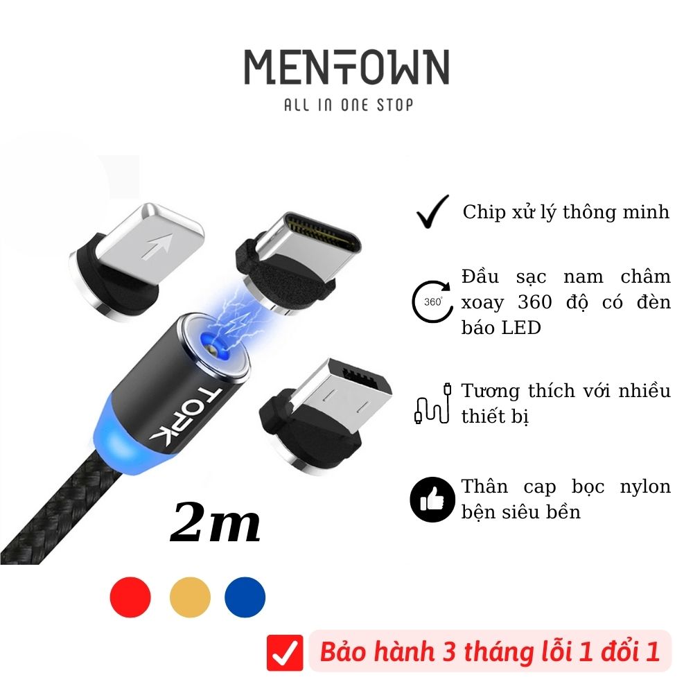 AM23 Cáp sạc 2m bọc dù nam châm từ tính TOPK