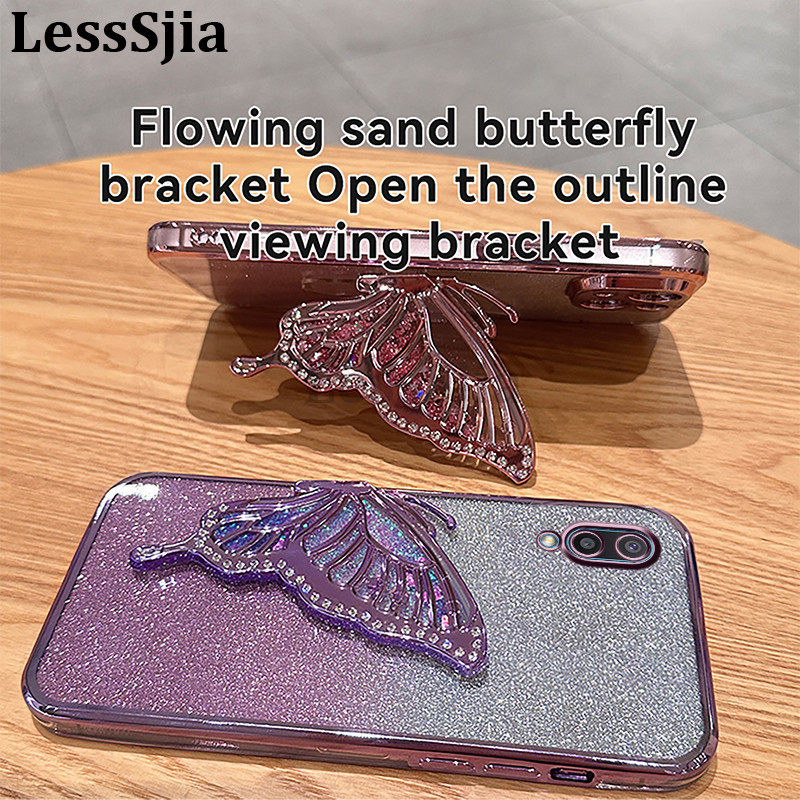 Phone Cover Realme Note 60X Back case Diamonds butterfly holder shiny hourglass of quicksand transparent soft silicone For Realme Note 60X Phone cases.