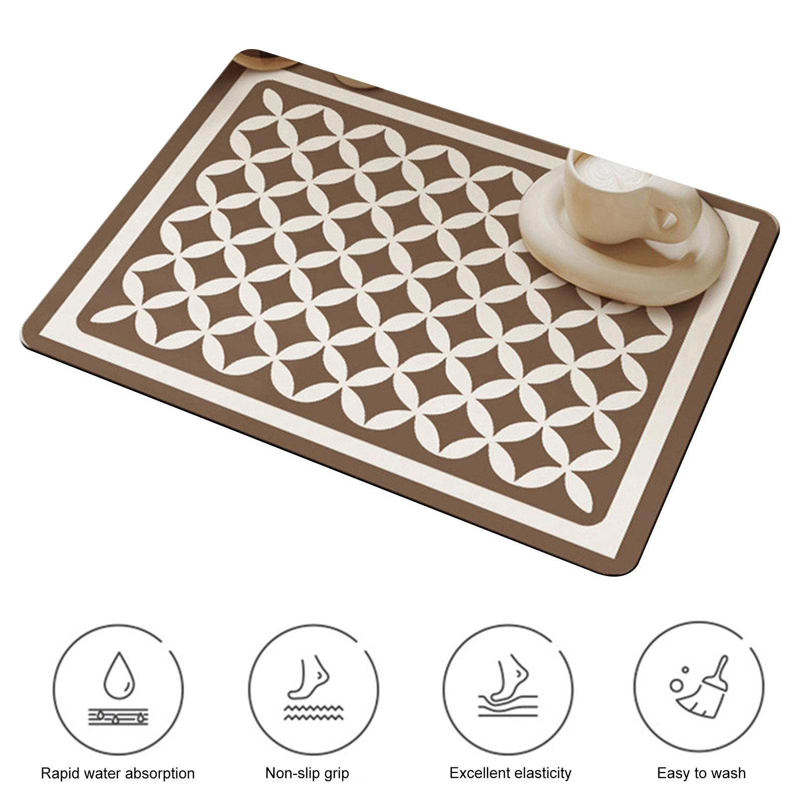 TuPAC24 Kitchen Draining Mat Foldable Dinnerware Draining Mat Geometric Kitchen Drying Mat Super Absorbent Anti-slip Multi-functional Placemat Coffee Maker Pad Quick-drying Wear Resistant