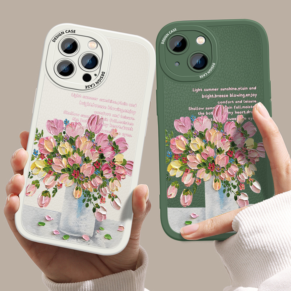 Jizetin Leather Case For iPhone 14 Plus iPhone 14 iPhone 14 Pro iPhone 14 Pro Max Slim Cartoon Flowers Leather Back Casing PU Leather Cover Phone Case