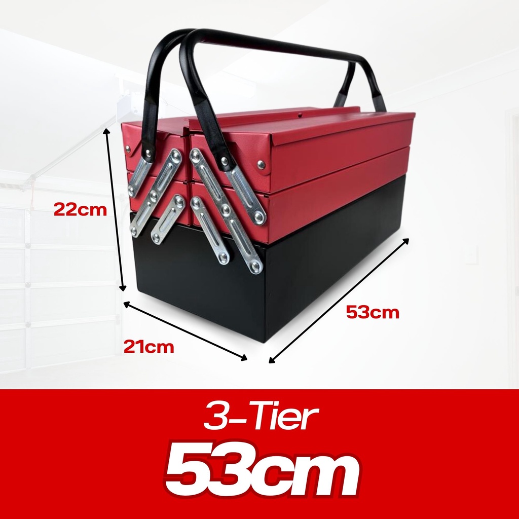 PRODIY Metal Toolbox Empty Compartment Storage Organiser Multipurpose 2  Tier 3 Tier Box 43cm 53cm Size Home and Work.