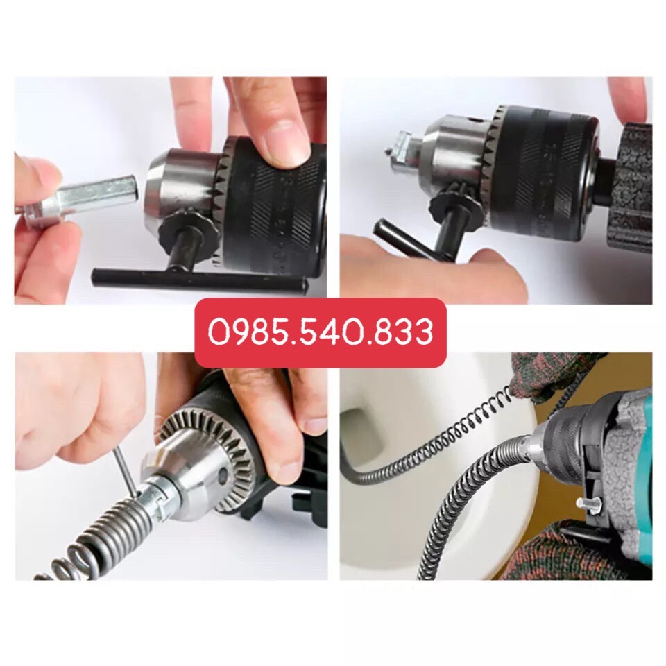 Dây thông tắc cống dùng cho máy khoan ( 18m dây + 6 đầu thông + đầu kết nối máy khoan )