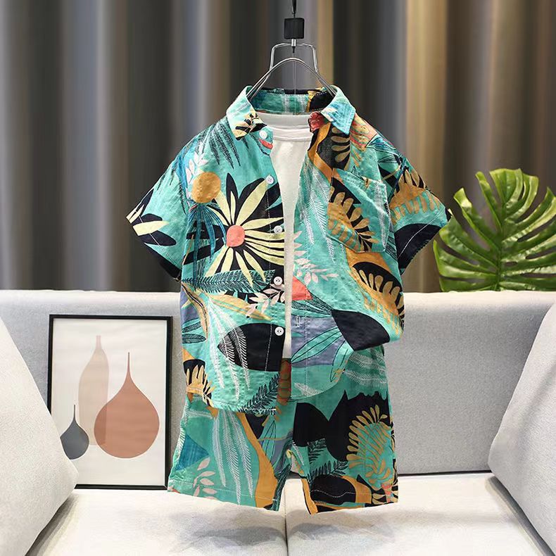 3-16 Years Boy Flower Shirt Set Summer Baby Boy Flower Pattern Shirt + Shorts 2 Pieces Children Boy Set