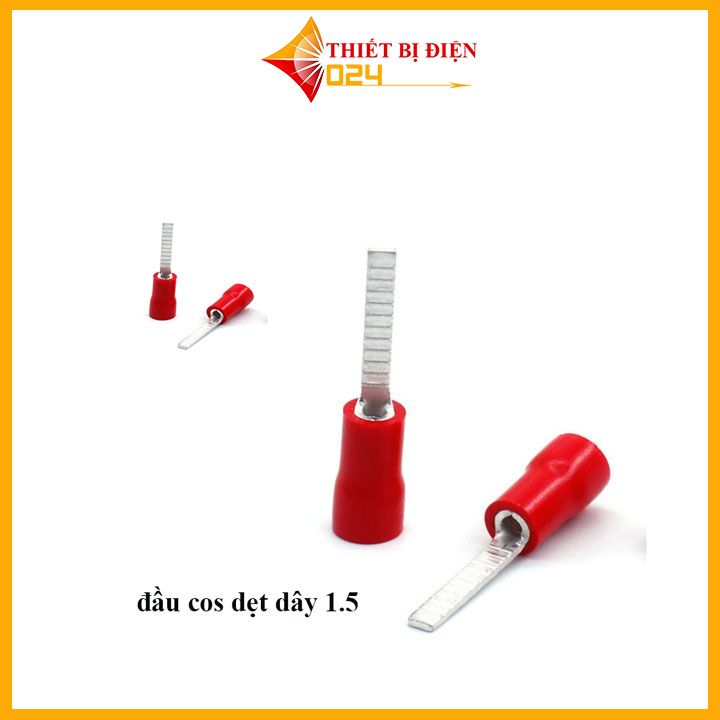 Đầu cos dây điện pin dẹp DBV 1.25-10 bọc nhựa, đầu cốt kim dẹt bấm dây 1.5mm, cosse đồng đấu nối điện