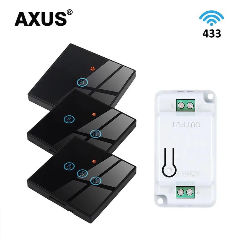 AXUS 1/2/3 Gang Wireless Wall Switch RF 433Mhz Interruptor Light Touch Switch Remote Control 86 10A Receiver For Lamp LED Fan