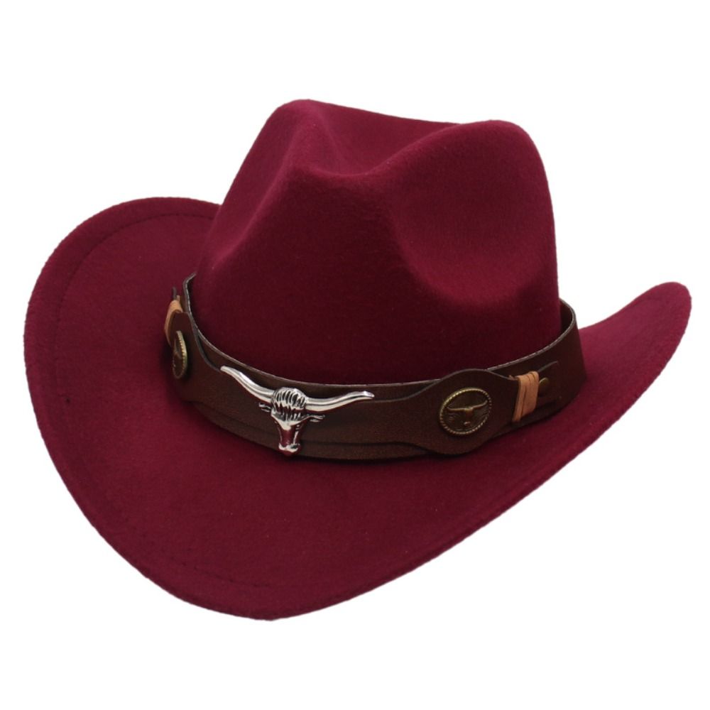 ZKMFU9568 Ox Head Accessories Western Cowboy Hat Ethnic Style Felt Roll Brim Cowgirl Cap Soft Tibetan Style Top Hat Women
