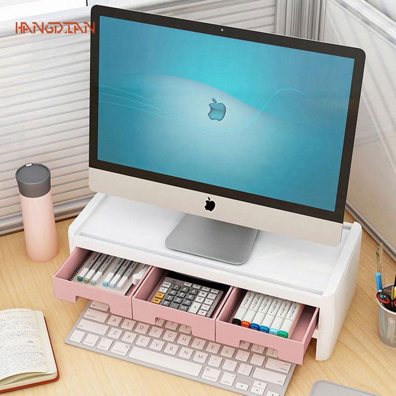 Desktop computer monitor, elevated office, desktop storage box, neck guard, screen, drawer shelf