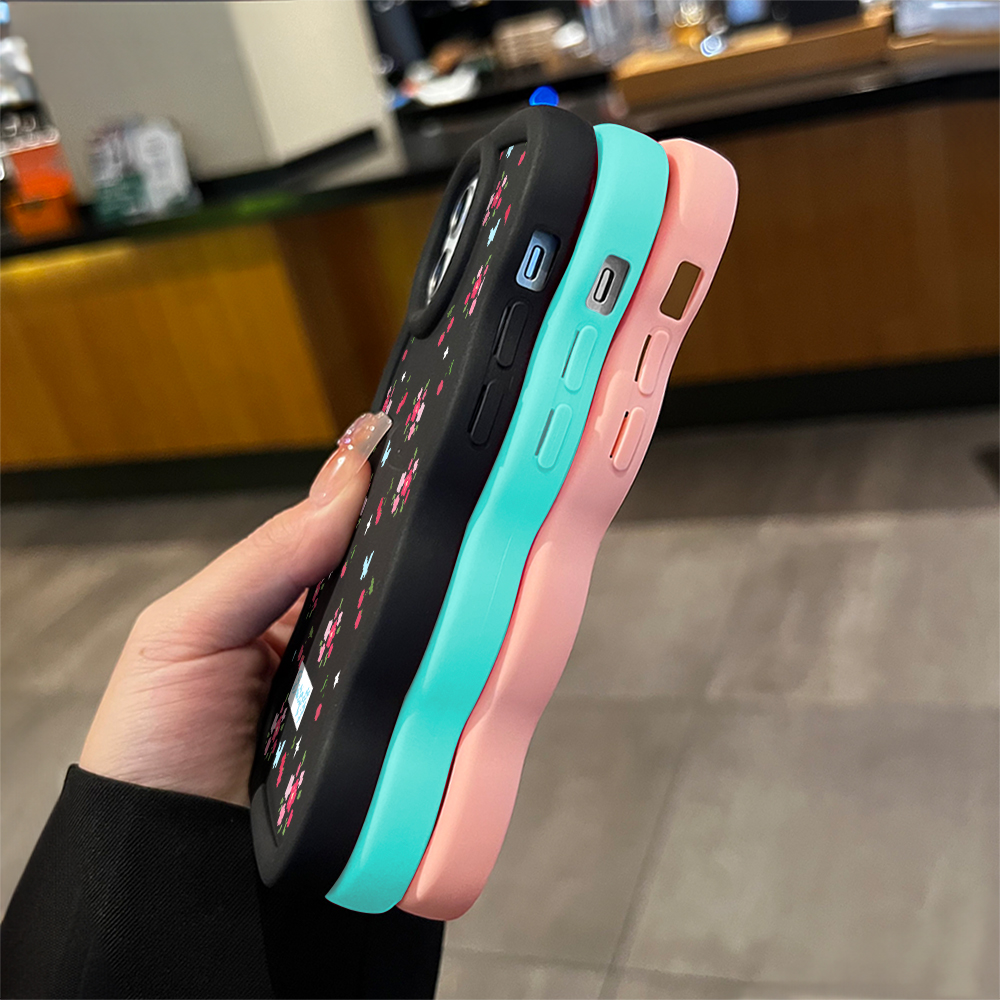 TA for Infinix Smart 7 Tecno Spark Go 2023 Pop 7 Pro Back Cover Macaron Wave Soft Silicone Mobile Phone Cover Cherries and Flowers Pattern Case. 