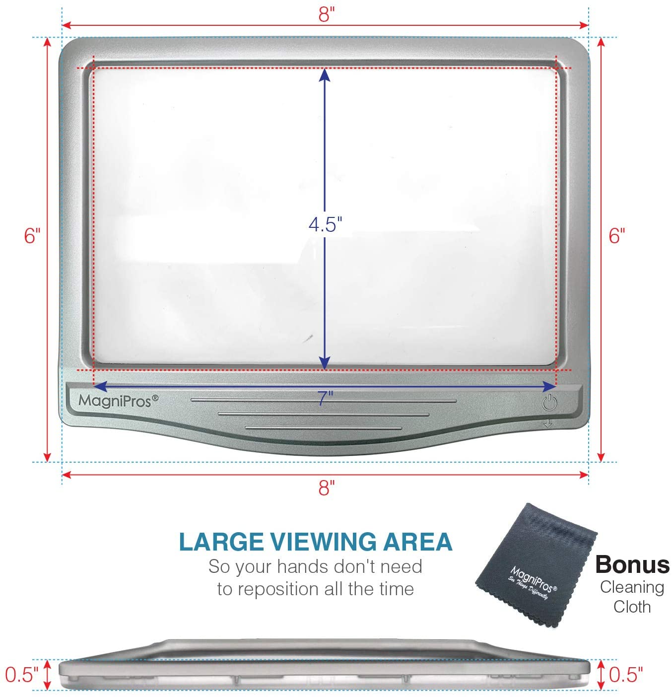 Kính lúp đọc sách cỡ lớn Anti- Glare Led Magnipros 1815( có đèn led) (Hãng MagniPros- Mỹ)