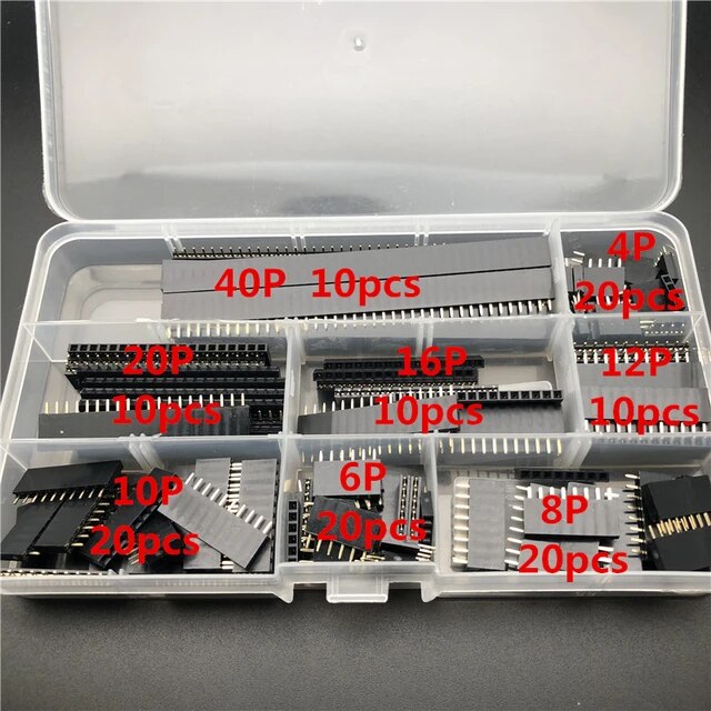1 box 2.54mm single row pin socket female male header connector socket 2/4/5/6/8/9/10/12/20/40pin 11mm board combination kit