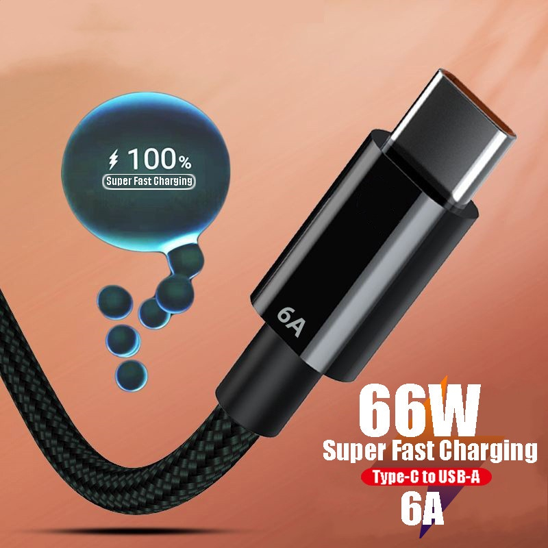 1/2M 6A 66W USB Type C Super Fast Charging Data Cable Durable Nylon Braided Data Cord for Huawei Xiaomi Universal Android