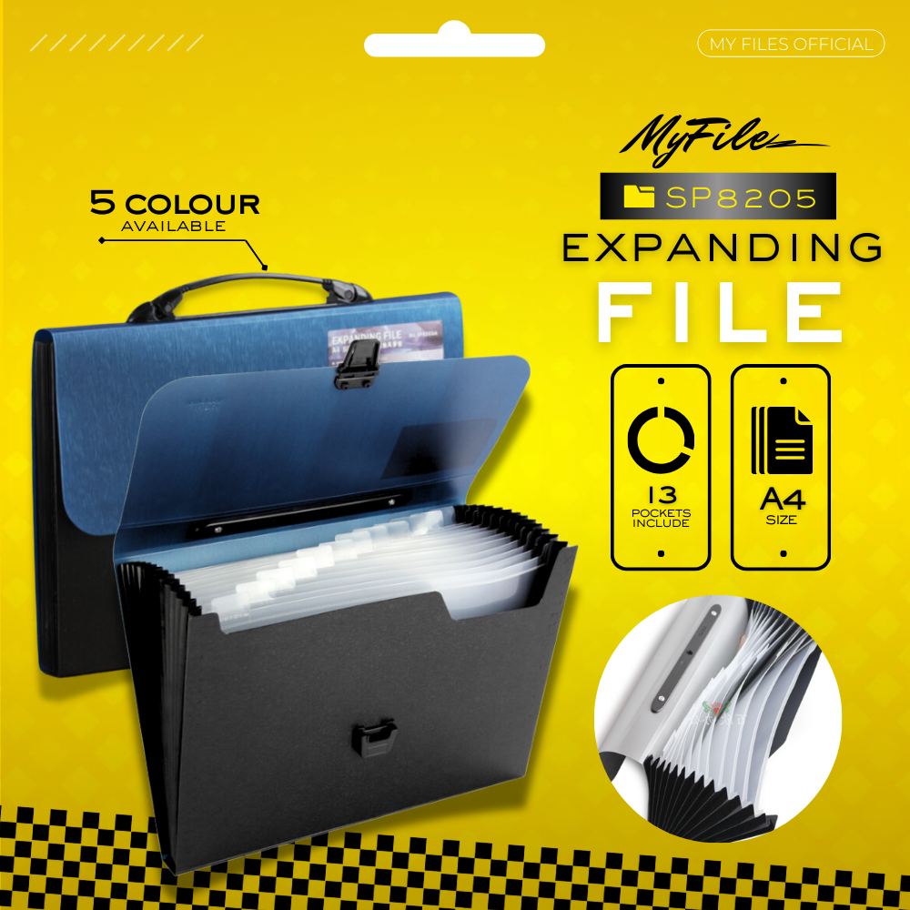 MYFILES A4 Expanding File 13 Pocket Multi Grid File Document Holder