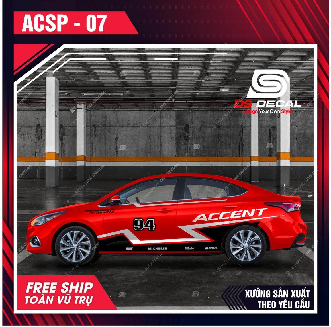 TOP 8 tem dán xe Hyundai Accent, decal dán sườn xe DS Decal