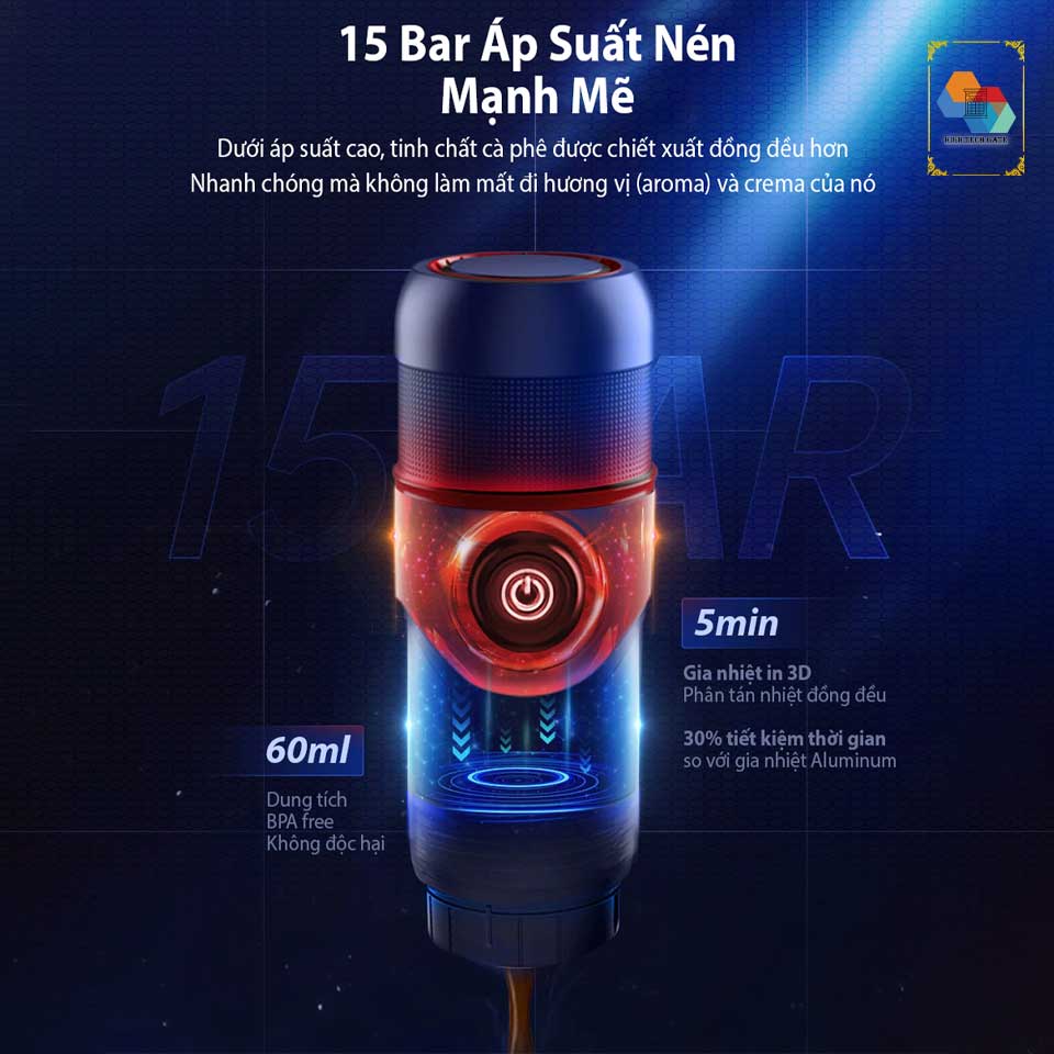 Máy pha cà phê mini HiBREW ACM009 tự động Espresso, 3 trong 1, cầm tay nhỏ gọn, phiên bản Premium tiện lợi mọi nơi, hàng chính hãng