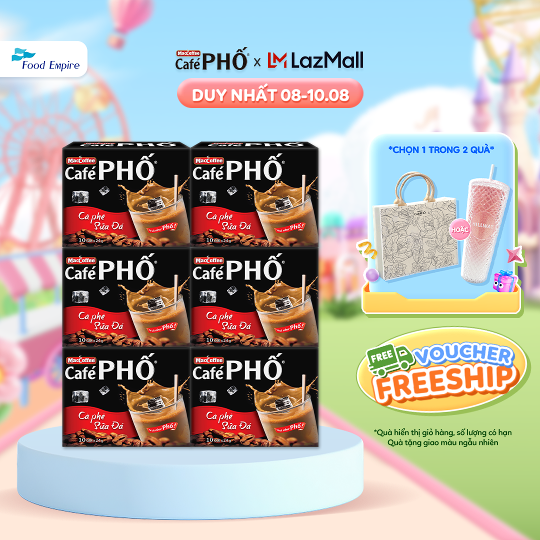 Combo 6 hộp Cà phê phố Sữa Đá - Maccoffee (hộp 10 gói x 24g)