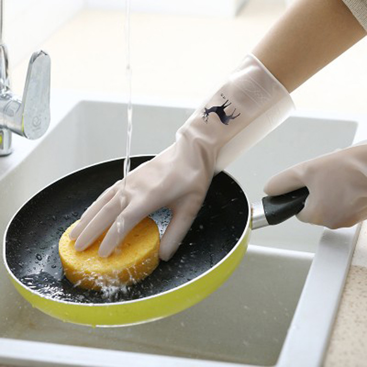 Home Rubber Waterproof Thickened Plastic Gloves Kitchen Clean and Durable Dexterous Hand Laundry Dishes Washing Rubber Gloves