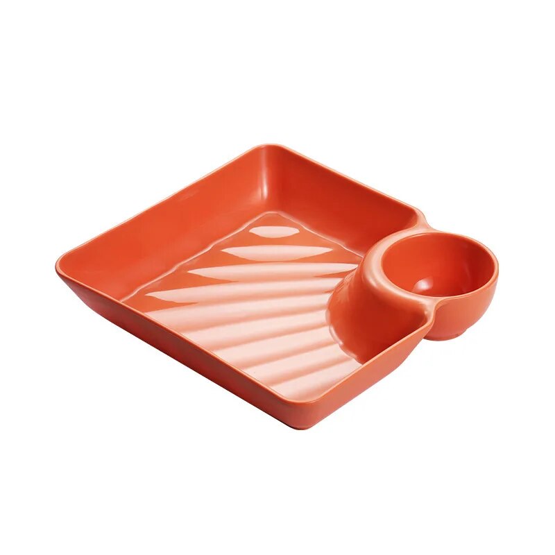 Dumpling Plate With Vinegar Dish Pp Grid Plate Ese Style Tableware Household Square Dumpling Plate Tray