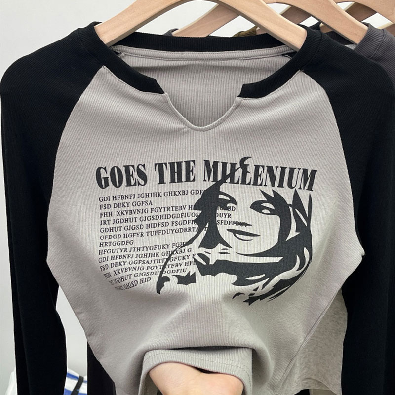 CHU MAN JIA Raglan T-shirt women's long-sleeved inner layered shirt short top