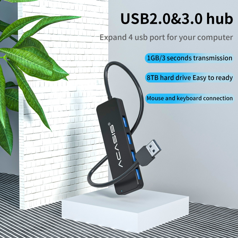 ACASIS 3.0 / 2.0 USB HUB 4 Port USB 3.0 Adapter with Power Supply Micro USB Multiple USB Splitter High Speed OTG Extension for Laptop MacBook PC Computer Accessories Adaptor USB 3.0 HUB