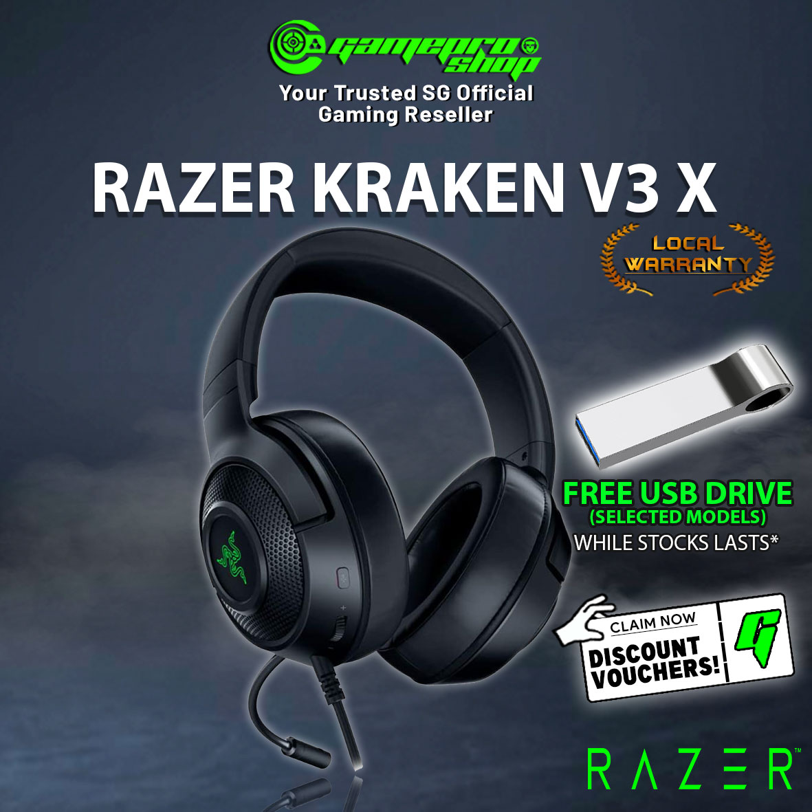 Free-Gifts] Razer Kraken V3 X USB 7.1 Surround Sound Gaming Headset (2Y) |  Lazada Singapore
