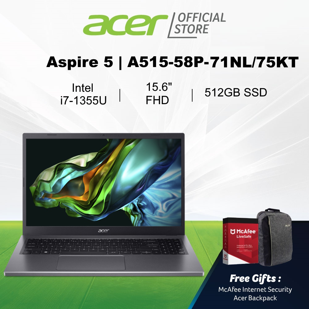 [13th Gen Intel Core i7-1355U] Acer Aspire 5 | A515-58P-71NL/75KT(Gray) 15.6 Inches FHD Laptop | 8GB/16GB RAM.456136