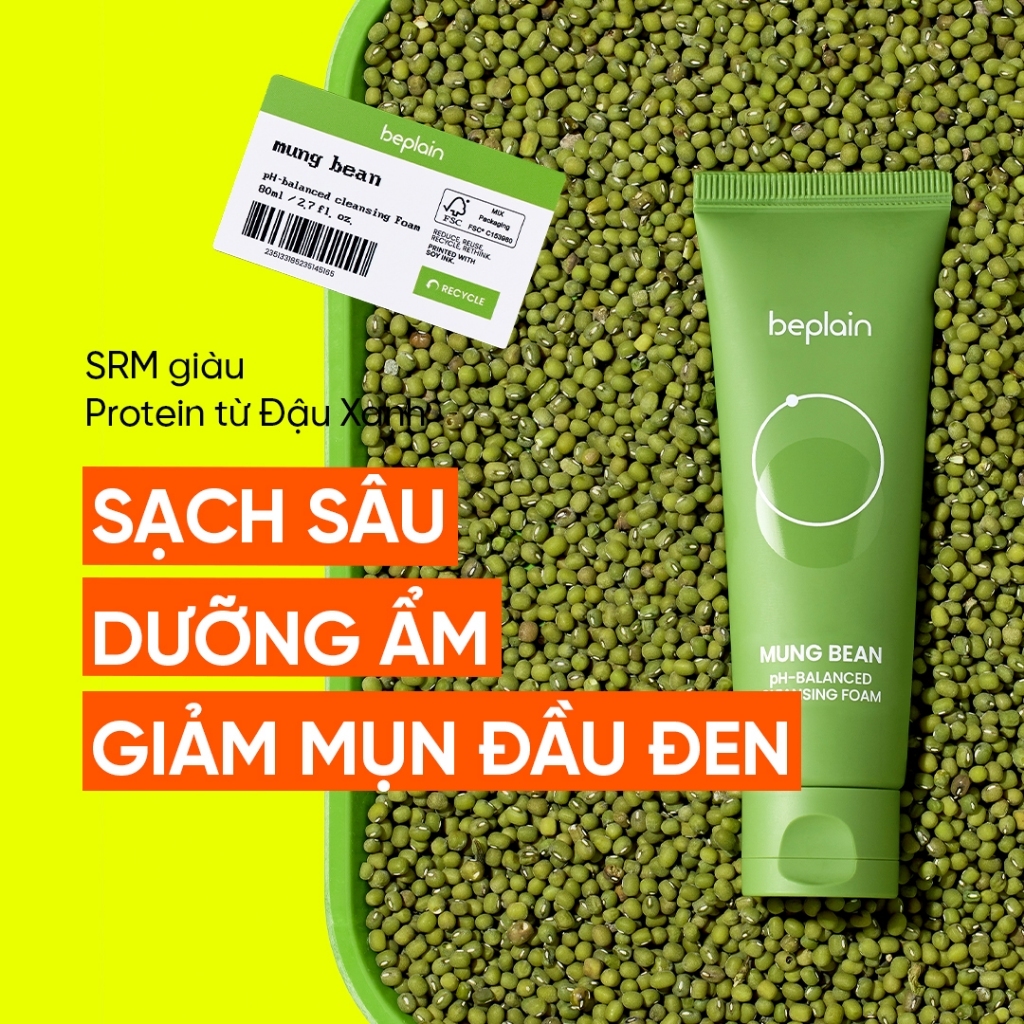 Sữa rửa mặt Beplain Mung Bean pH-Balanced Cleansing Foam 80ml/160ml