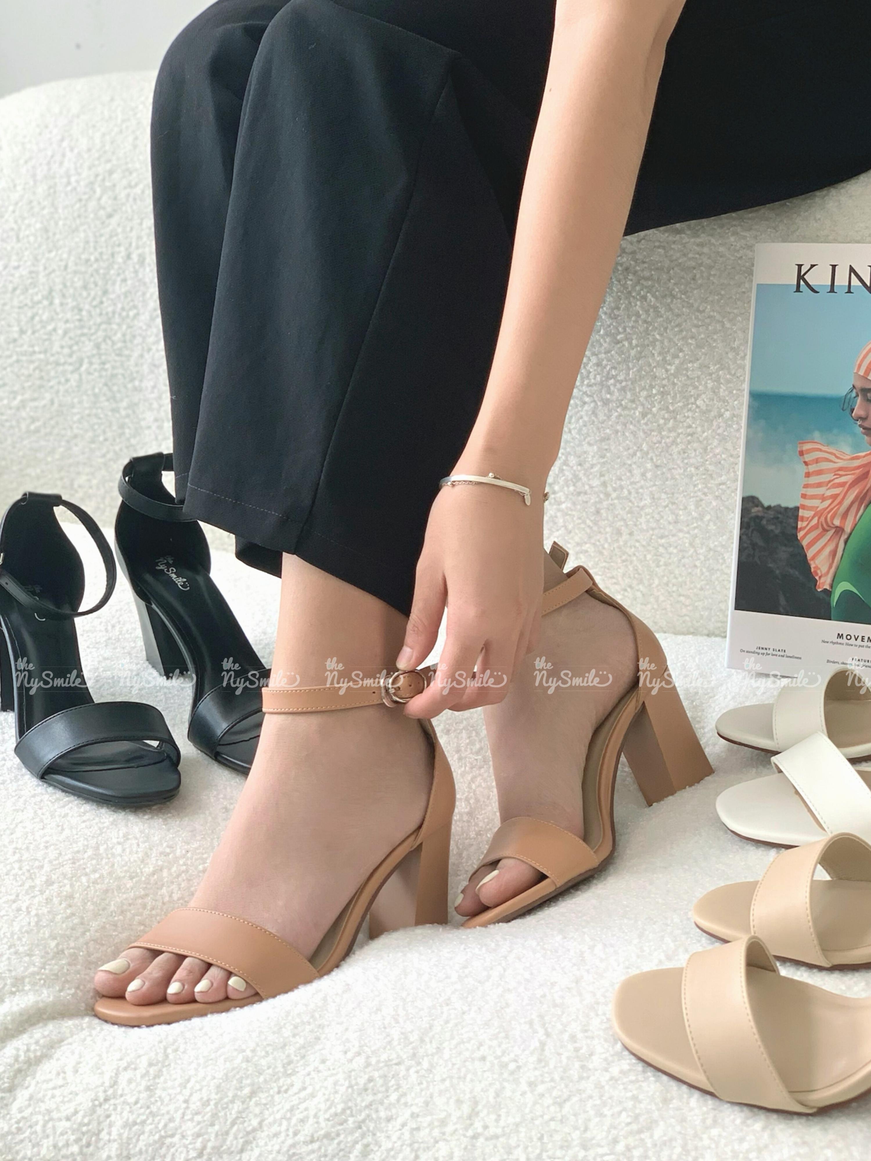 Giày cao gót 7cm gót vuông quai ngang - THENYSMIE - BASIC