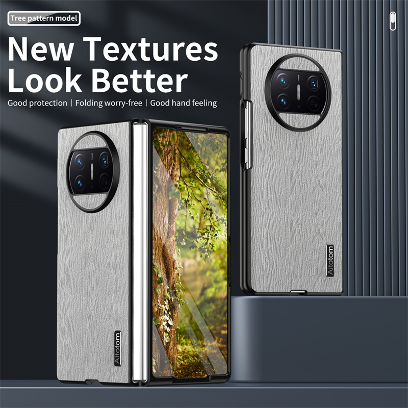 For Huawei Mate X5 X3 X2 P50 Pocket 2 Phone Case, Business High-end Tree Grain Leather Texture Silicone Cover.