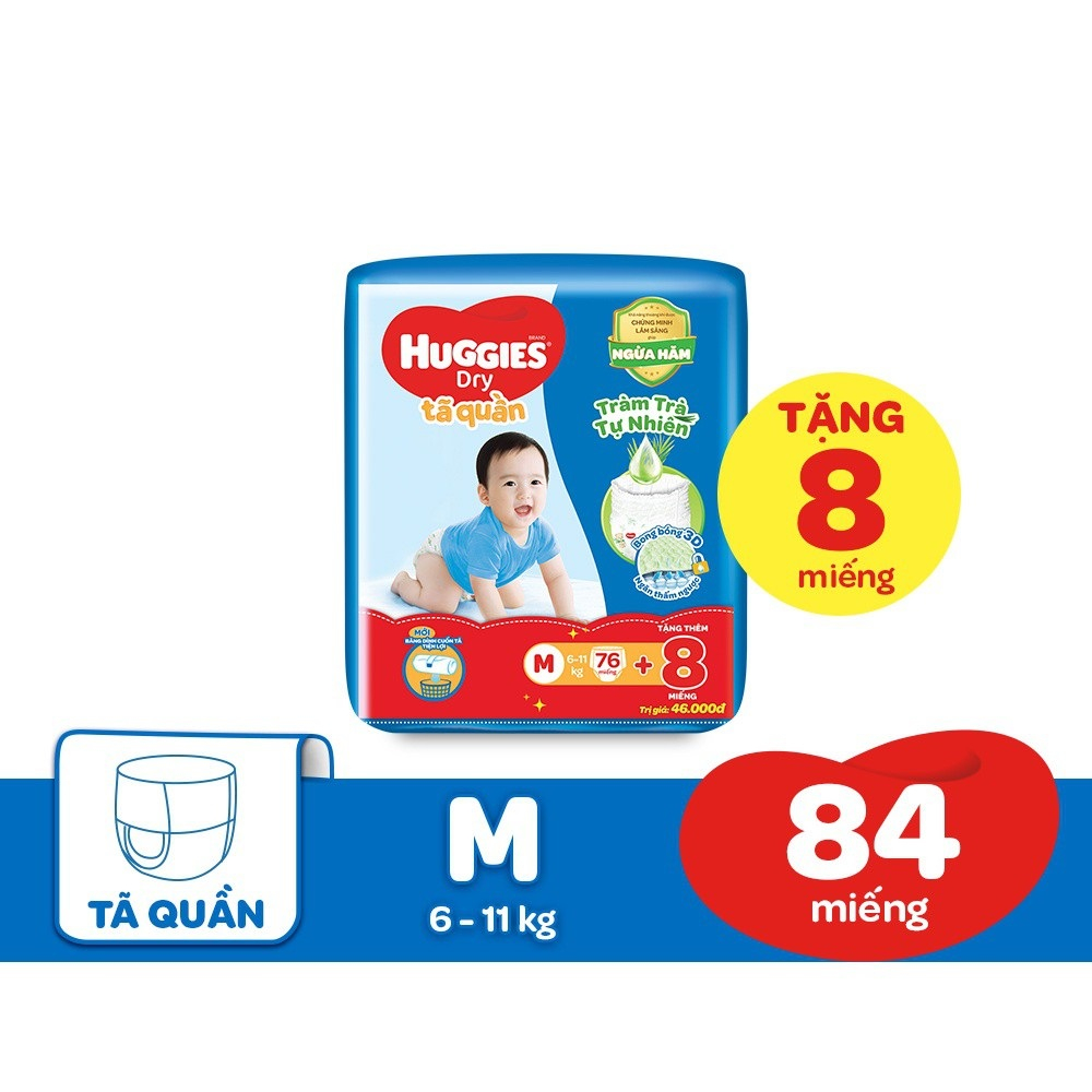 Tã quần huggies tràm trà tự nhiên dry m76/l68/xl60/xxl54/xxxl24 hàng tặng kèm tùy thời điểm khuyến mãi