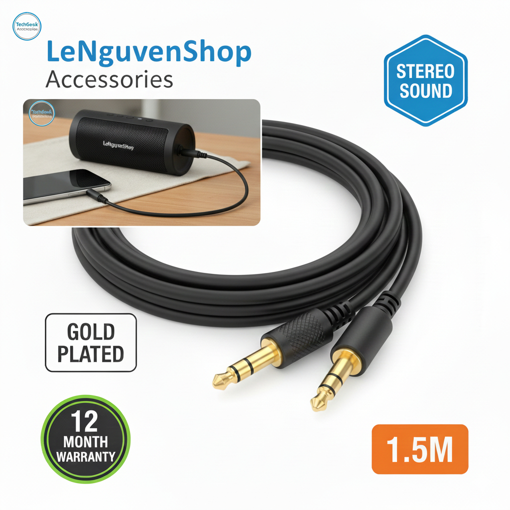 Dây Cáp Loa 3.5mm Hai Đầu Dương 1M – Cáp AUX Audio Mạ Vàng Chống Nhiễu Cho Điện Thoại, Loa, Xe Hơi