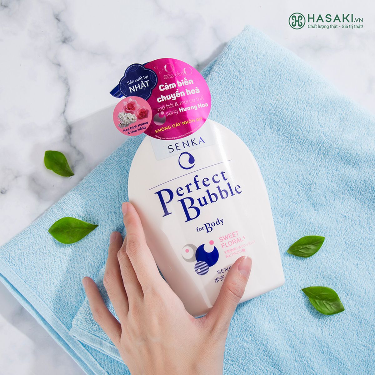Sữa Tắm Dưỡng Ẩm Hương Hoa Hồng & Hoa Đinh Hương Perfect Bubble Sweet Floral Senka 500ml