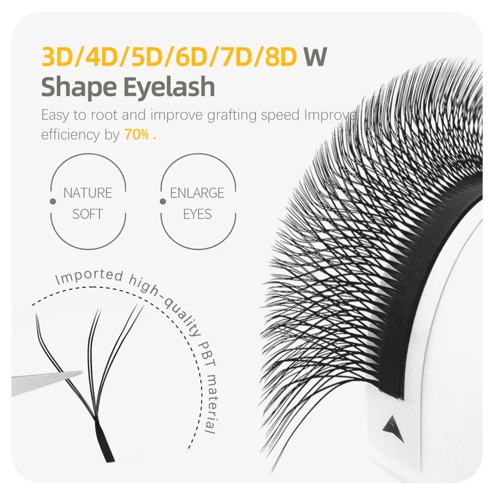 MASSCAKU W Shape Hand Waved 3D 4D 5D 6D Premade Fans Eyelash Extension Soft Light Individual Automatic Flowering Natural lashes. 