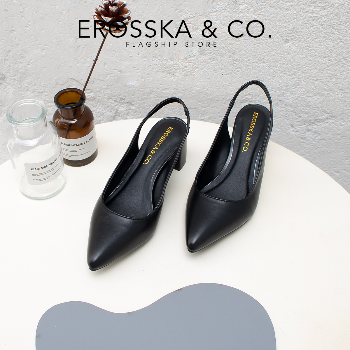 Giày cao gót slingback Erosska thời trang nữ kiểu dáng basic màu đen - EH015
