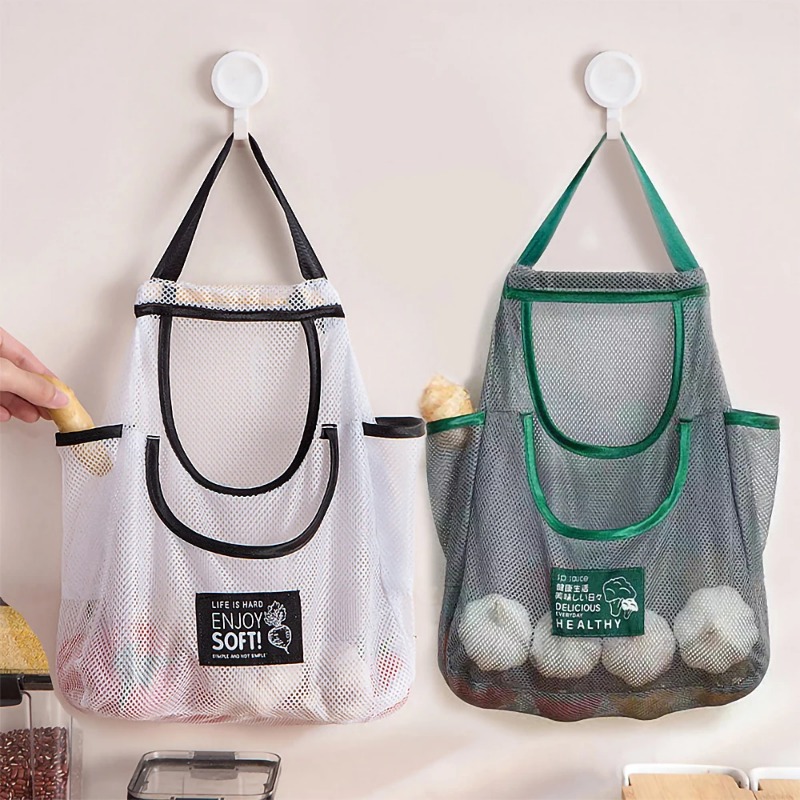 Multi-purpose Kitchen Hanging Storage Bags Breathable Mesh Bag Vegetable Fruit Holder Kitchen Accessories