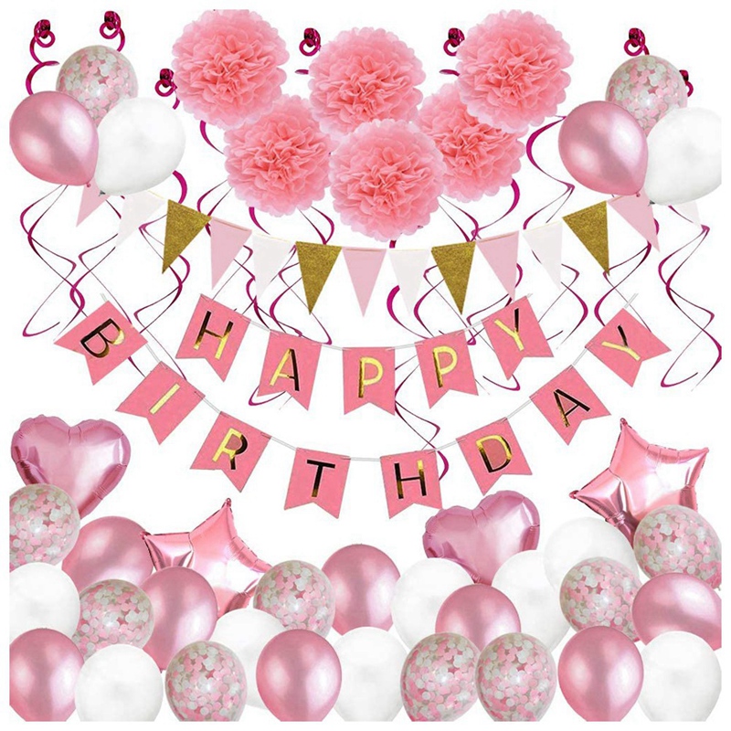 Happy Birthday Decoration -49 Rose Gold Balloon Birthday Party Decoration | Pink  Birthday Banner | Happy Birthday Banner | Birthday Decoration Kit | Birthday  Balloon for Party Christmas Valentine's Day Baby shower