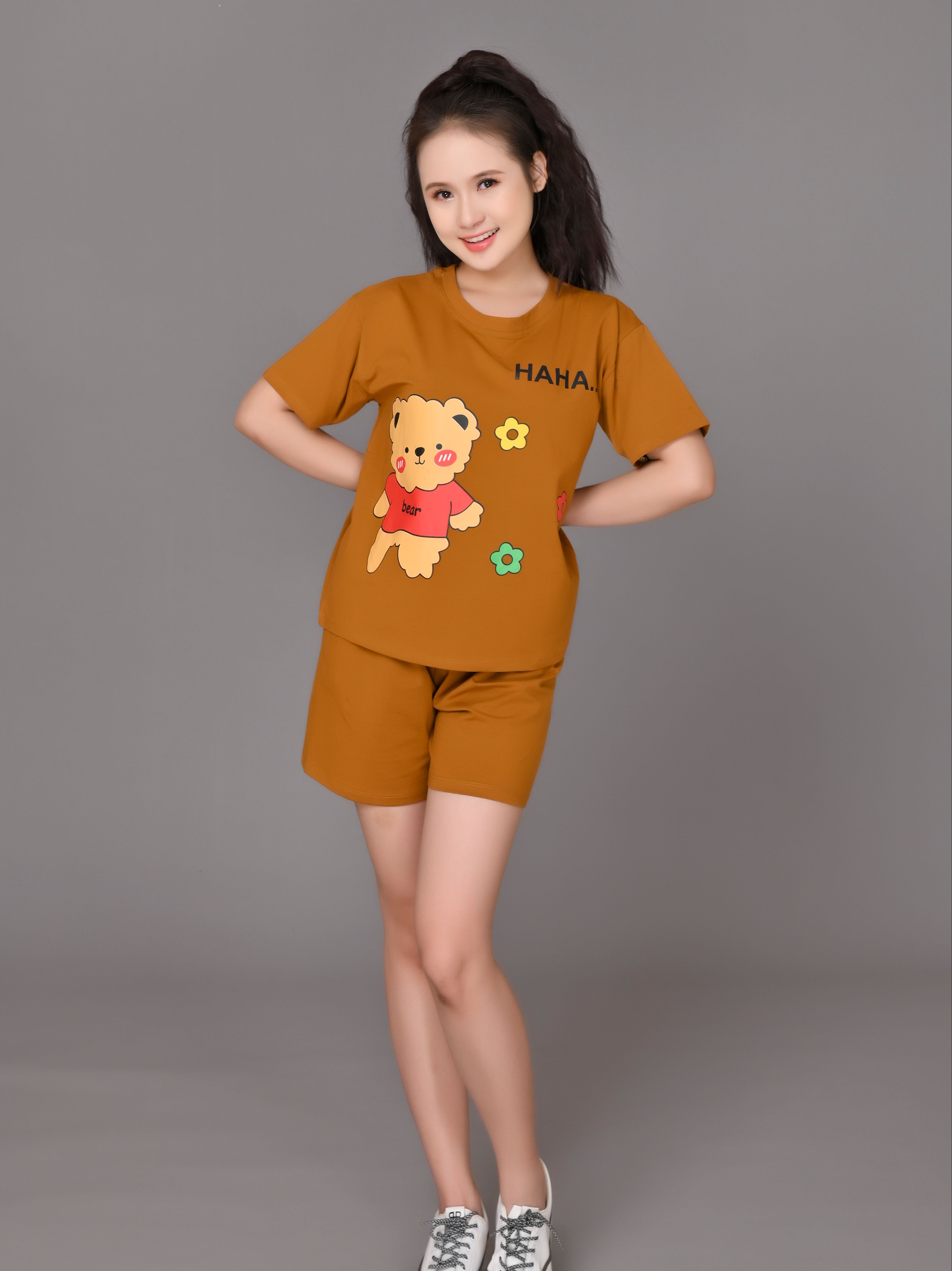 Set bộ đồ thun đùi, bộ đồ thun đùi chất thun cotton cao cấp dễ thương form rộng bigsize in hình con gấu ĐBĐ01
