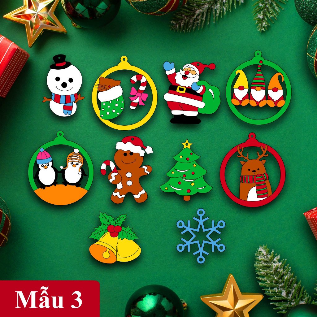 Sét tự tô màu gỗ DIY chủ đề giáng sinh Noel cho bé trang trí decor cây thông