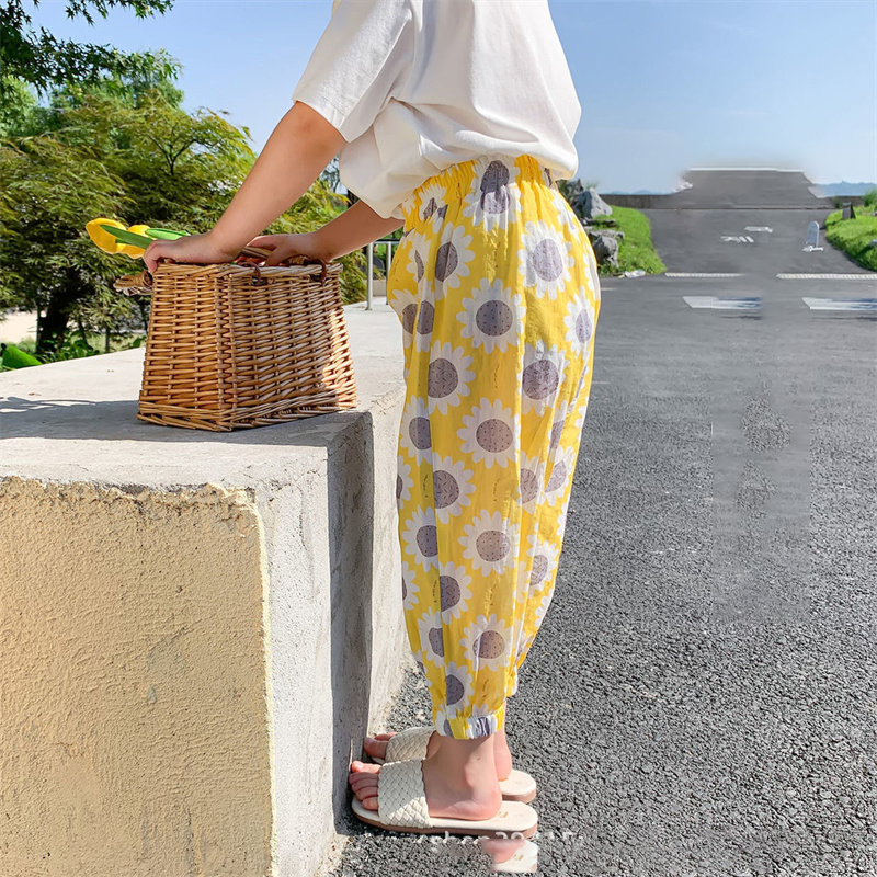 HOBIBEAR Girls pants Summer new colorful floral children's anti-mosquito pants Girls' casual pants with elastic waistband Soft and comfortable
