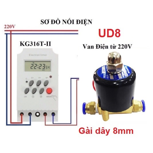 Bộ điều khiển phun sương tự động (van điện từ 8 ly + hẹn giờ tắt mở)