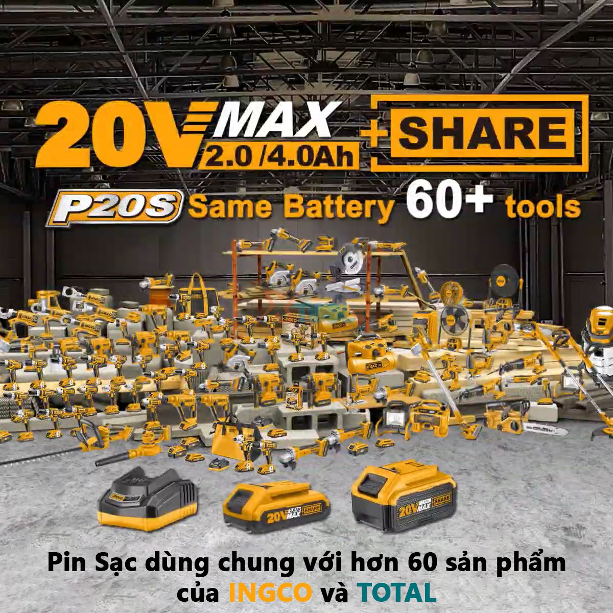 Máy khoan cầm tay dùng pin 20V INGCO máy khoan búa, khoan vặn vít 3 chức năng, kèm 2 pin sạc, tặng mũi khoan vặn vít, mũi khoan 0.8-10mm