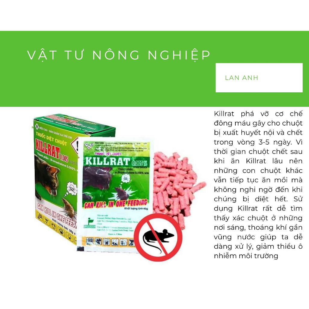 Thuốc diệt chuột Killrat thế hệ mới 0.005% gói 40gr
