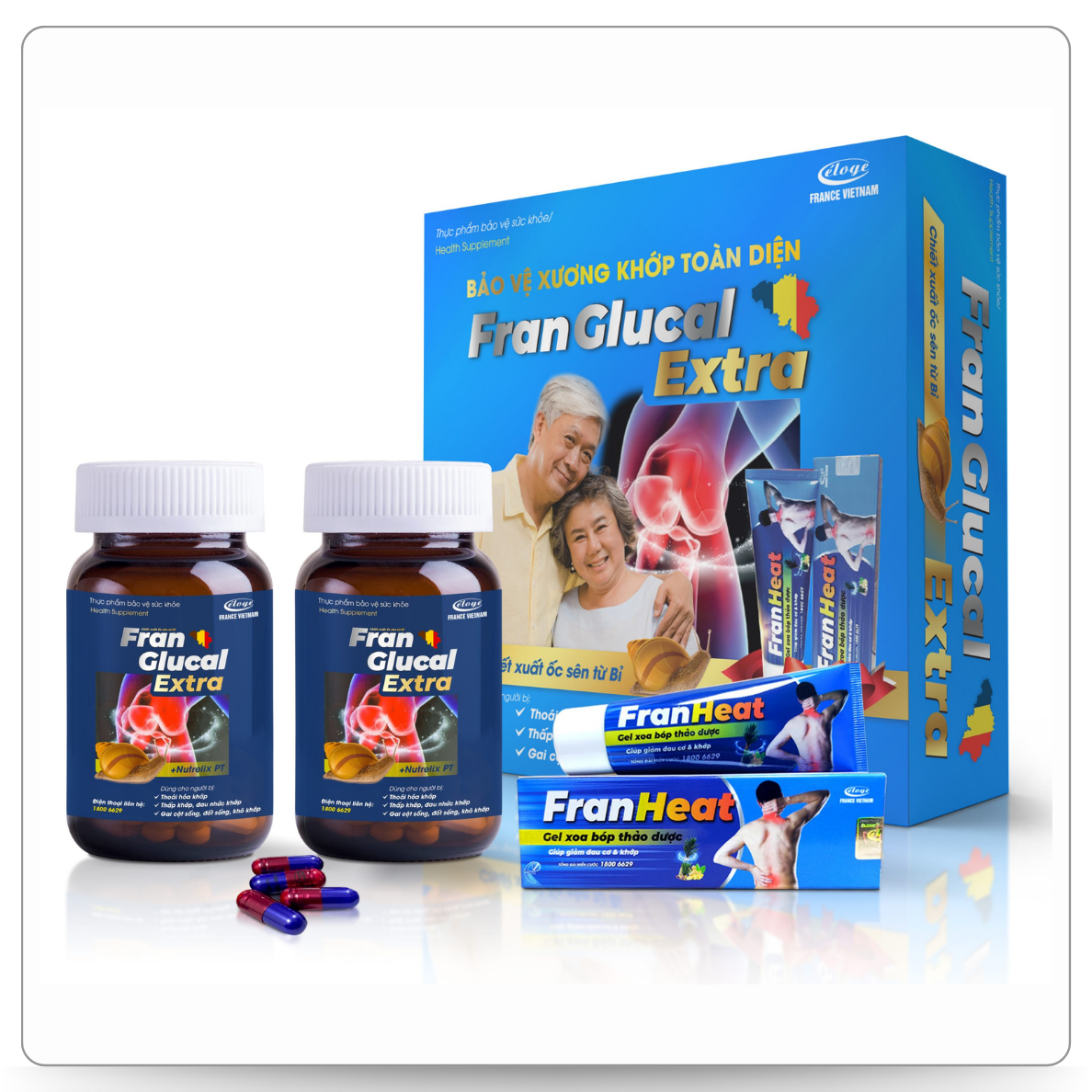 COMBO FRANGLUCAL EXTRA + FRANHEAT (2 Lọ (Lọ/60 Viên Và 1 Tube Gel Xoa Bóp 30g)