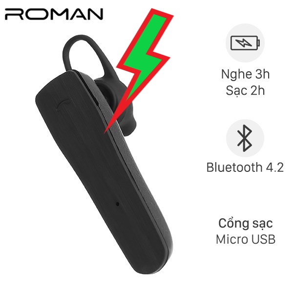 R553N - R553X Tai nghe Bluetooth Roman Đen thumbnail