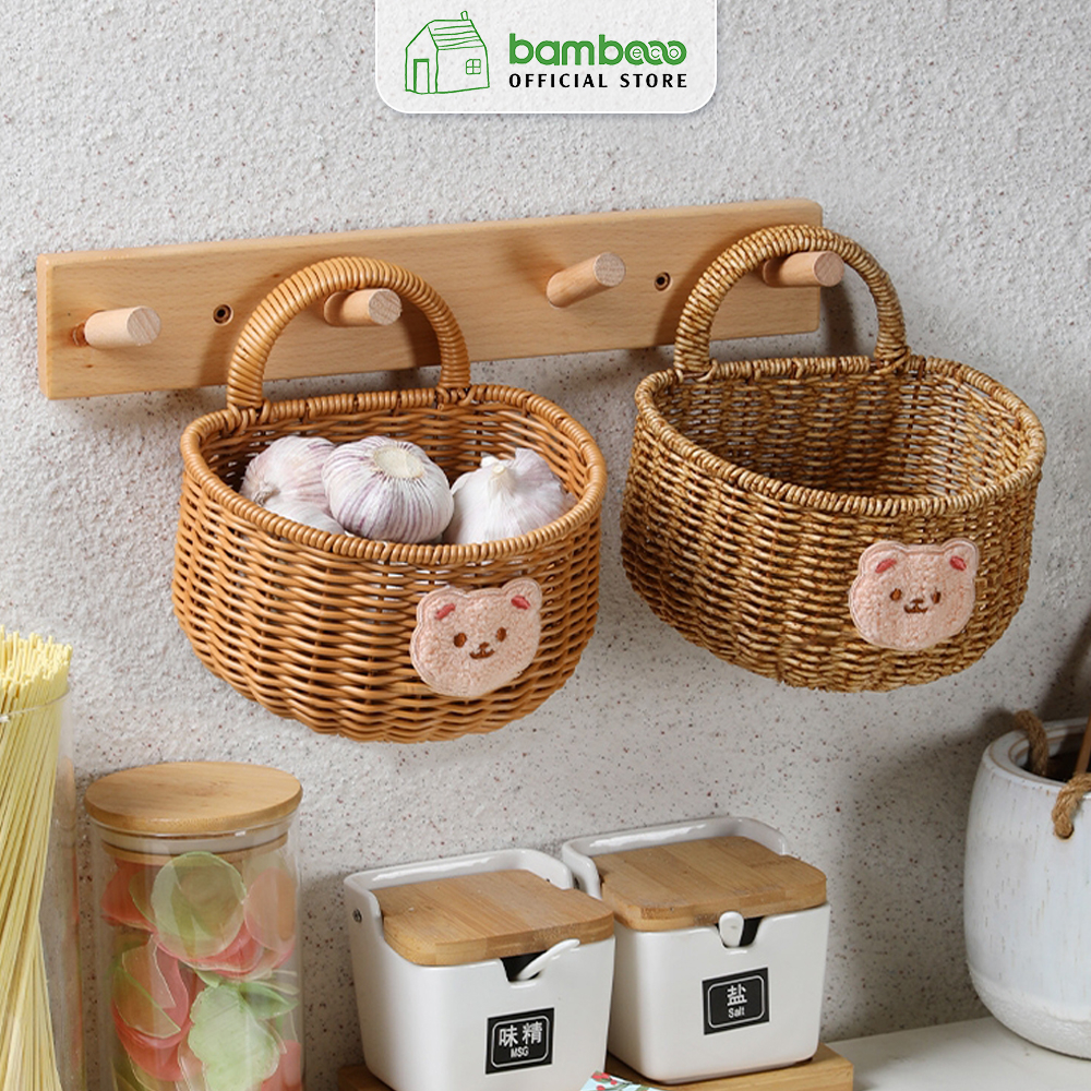 Bambotherwise cute wall hanging storage basket for onion garlic chili